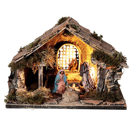Stable with Holy Family set 8 cm window Neapolitan nativity 20x30x20 cm 1