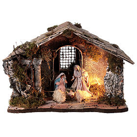 Nativity stable with sloped roof Holy Family 12 cm statues Neapolitan nativity 30x30x40 cm