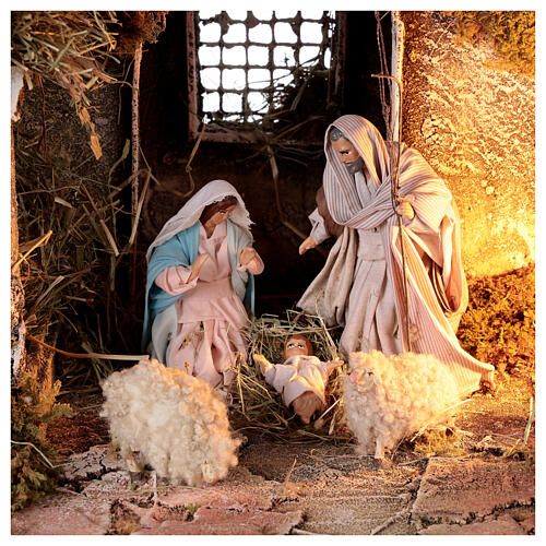 Nativity stable with sloped roof Holy Family 12 cm statues Neapolitan nativity 30x30x40 cm 2