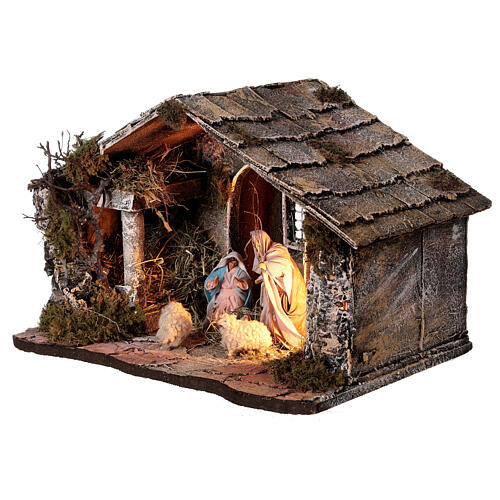 Nativity stable with sloped roof Holy Family 12 cm statues Neapolitan nativity 30x30x40 cm 3