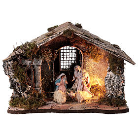 Capanna Natività tetto spiovente statue 12 cm presepe napoletano 30x30x40 cm