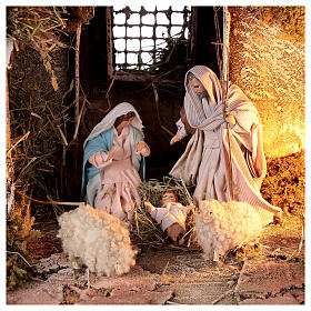 Capanna Natività tetto spiovente statue 12 cm presepe napoletano 30x30x40 cm