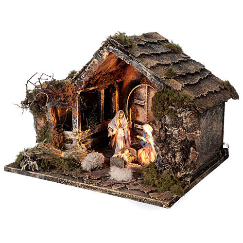 Hütte mit Scheune und Weihnachtsgeschichte für Krippe, 30x35x25 cm 3