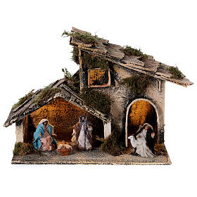 Stable for nativity with shepherd and Holy Family set 6 cm Neapolitan 15x25x15 cm