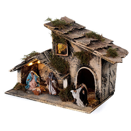 Stable for nativity with shepherd and Holy Family set 6 cm Neapolitan 15x25x15 cm 3