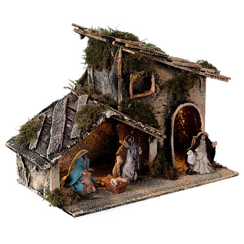 Stable for nativity with shepherd and Holy Family set 6 cm Neapolitan 15x25x15 cm 4