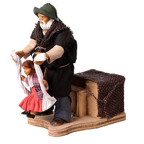Animated figurine man with girl, Neapolitan Nativity 12 cm