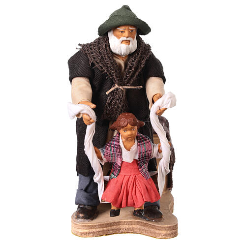 Animated figurine man with girl, Neapolitan Nativity 12 cm 1