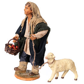 Jeune berger avec mouton et panier crèche Naples 30 cm