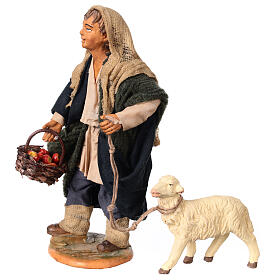 Child with basket and sheep figurine, 30 cm Neapolitan Nativity Scene
