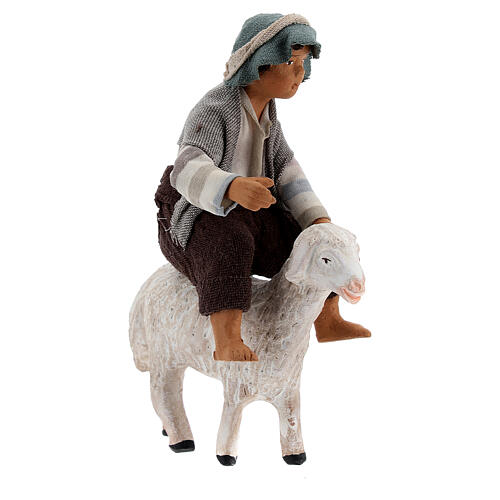 Garçon sur mouton crèche Naples 13 cm 2