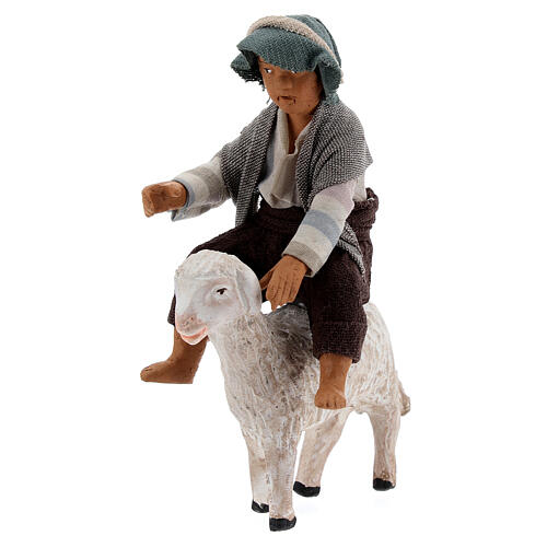 Garçon sur mouton crèche Naples 13 cm 3