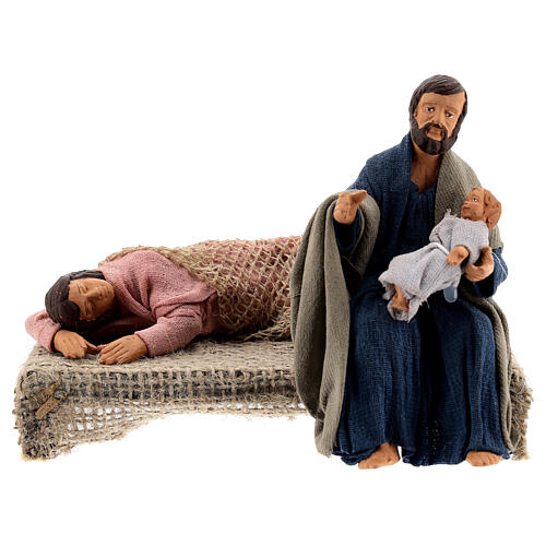 Sacra Famiglia sdraiata scena presepe napoletano 13 cm 1