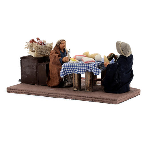 Cena movimento casal sentado à mesa para presépio napolitano com figuras de altura média 10 cm 5