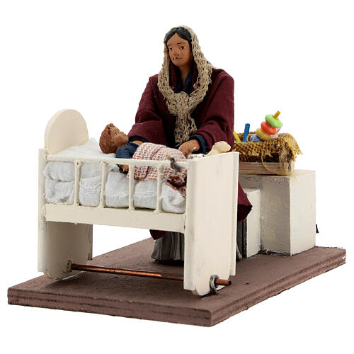 Animated woman soothing baby in crib 12 cm Neapolitan 2