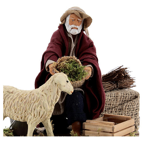 Pasterz i owca ruchoma figurka, szopka z Neapolu 14 cm 2