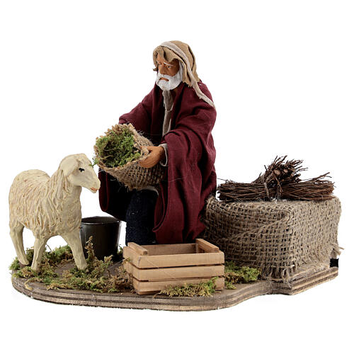 Pasterz i owca ruchoma figurka, szopka z Neapolu 14 cm 3