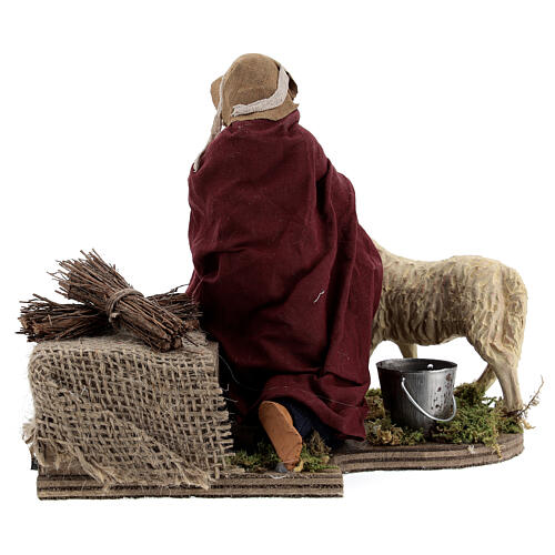 Pasterz i owca ruchoma figurka, szopka z Neapolu 14 cm 5