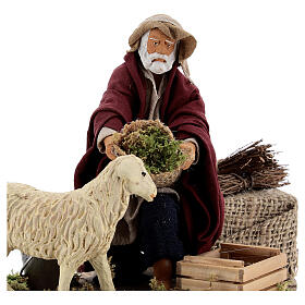 Movimento pastor com ovelha para presépio napolitano com figuras altura média 14 cm