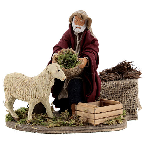 Movimento pastor com ovelha para presépio napolitano com figuras altura média 14 cm 1
