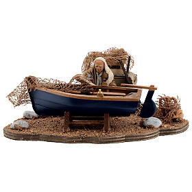 Man repairing boat, animated Neapolitan nativity 10 cm