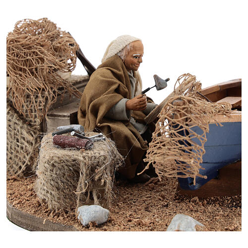 Man repairing boat, animated Neapolitan nativity 10 cm 2