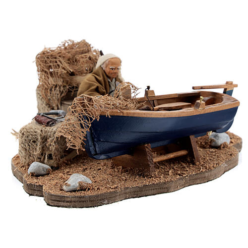 Man repairing boat, animated Neapolitan nativity 10 cm 5