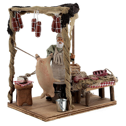 Butcher with shop animated Naples nativity 12 cm 4