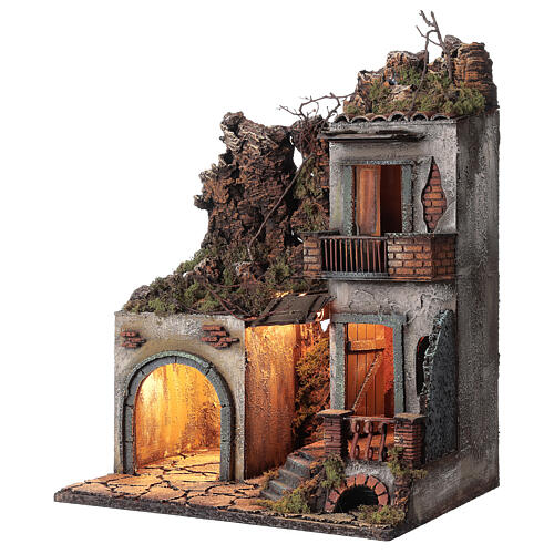 Casa tradicional de dois andares com estábulo para presépio napolitano com figuras altura média 12 cm, 50x30x40 cm 2
