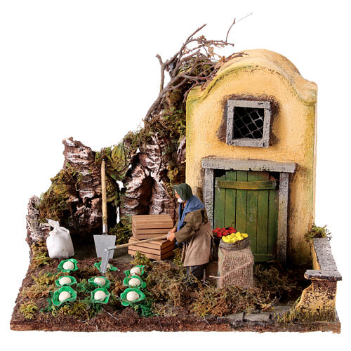 Animated farmer in garden, Neapolitan nativity 12 cm 2