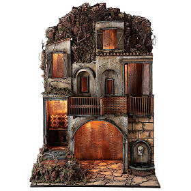 Borgo capanna e fontana 135x40x60 cm presepe Napoli 24-30 cm