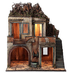 Farmhouse with balcony and electric fountain 80x70x50 cm for Neapolitan Nativity Scene with 14 cm figurines