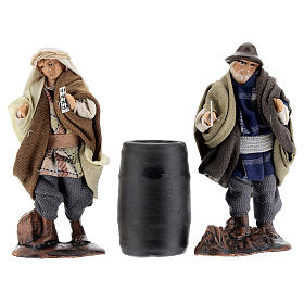 Coppia giocatori carte con botte presepe napoletano terracotta 8 cm