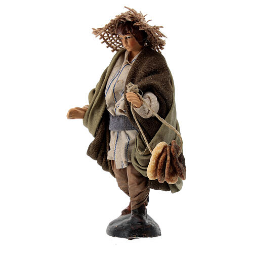 Figurka pasterz z obwarzankami, 12 cm, szopka neapolitańska, terakota, tkanina 3