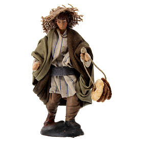 Statue man selling freselle bread, 12 cm Neapolitan nativity terracotta cloth