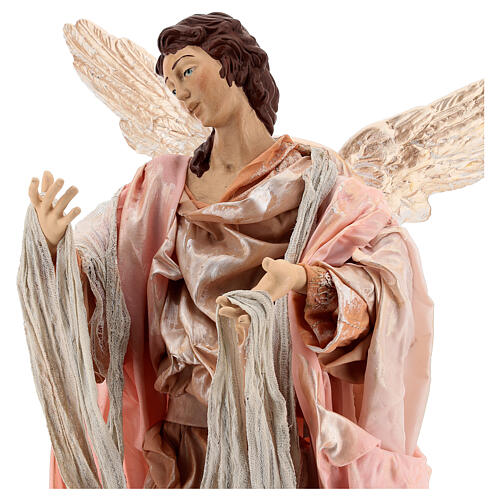Engel braunhaarig Holzsockel Terrakotta für neapolitanische 45 cm Krippe 2