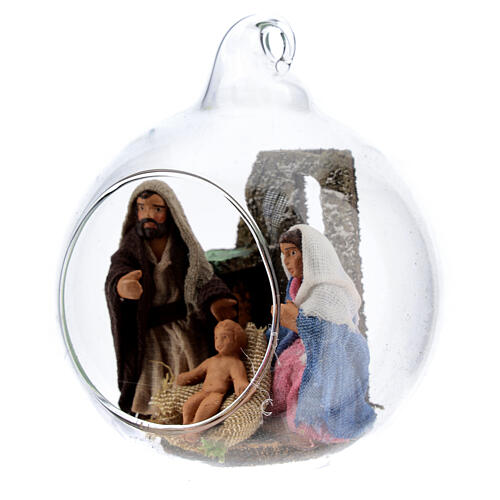 Boule verre Nativité napolitaine diam. 7 cm 2