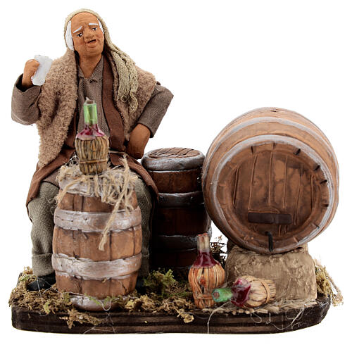 Homem bêbado com frascos e barris presépio napolitano terracota com figuras de altura média 13 cm 1