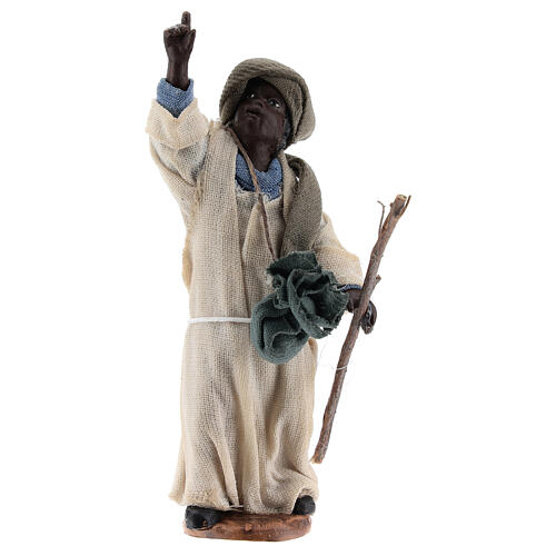 Young Moor figure pointing Neapolitan nativity 15 cm 1