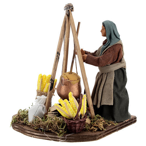 Woman cooking polenta 13 cm figurine, Naples Nativity Scene 2