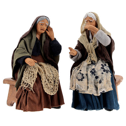 Mulheres idosas fofocando personagens para presépio napolitano com figuras de altura média 13 cm 1