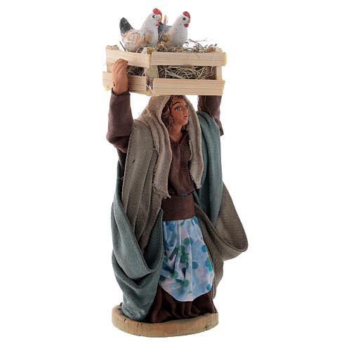 Femme avec poules dans une caisse 10 cm crèche napolitaine 3