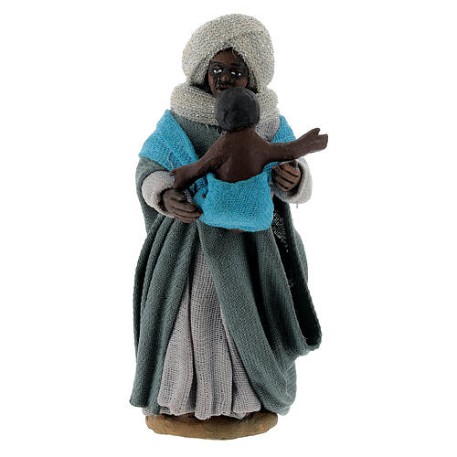 Mulher negra com bebé para presépio napolitano com figuras de altura média 10 cm 1