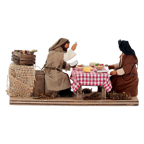Cena com movimento casal comendo para presépio napolitano com figuras de altura média 10 cm 1