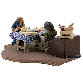 Animated couple dining Neapolitan Nativity Scene with standing figurines of 10 cm