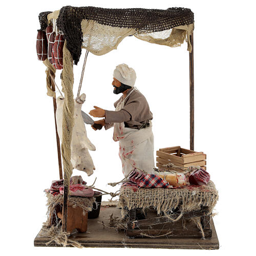 Animated working butcher Neapolitan Nativity Scene with standing figurines of 14 cm 1