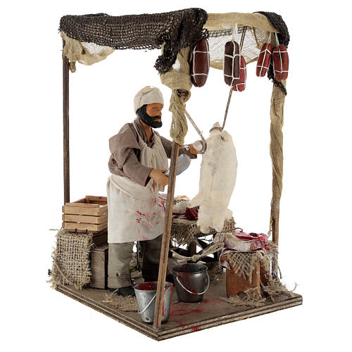 Animated working butcher Neapolitan Nativity Scene with standing figurines of 14 cm 4