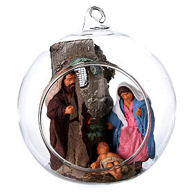 Holy Family statue in glass ball 7 cm Neapolitan nativity