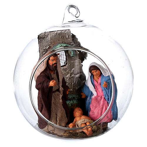 Holy Family statue in glass ball 7 cm Neapolitan nativity 1