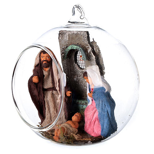 Holy Family statue in glass ball 7 cm Neapolitan nativity 2